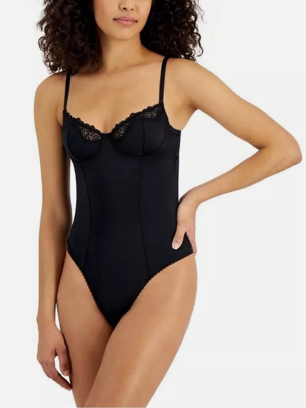 I. N. C. International Concepts Women's Satin Micro Bodysuit, Black, Medium